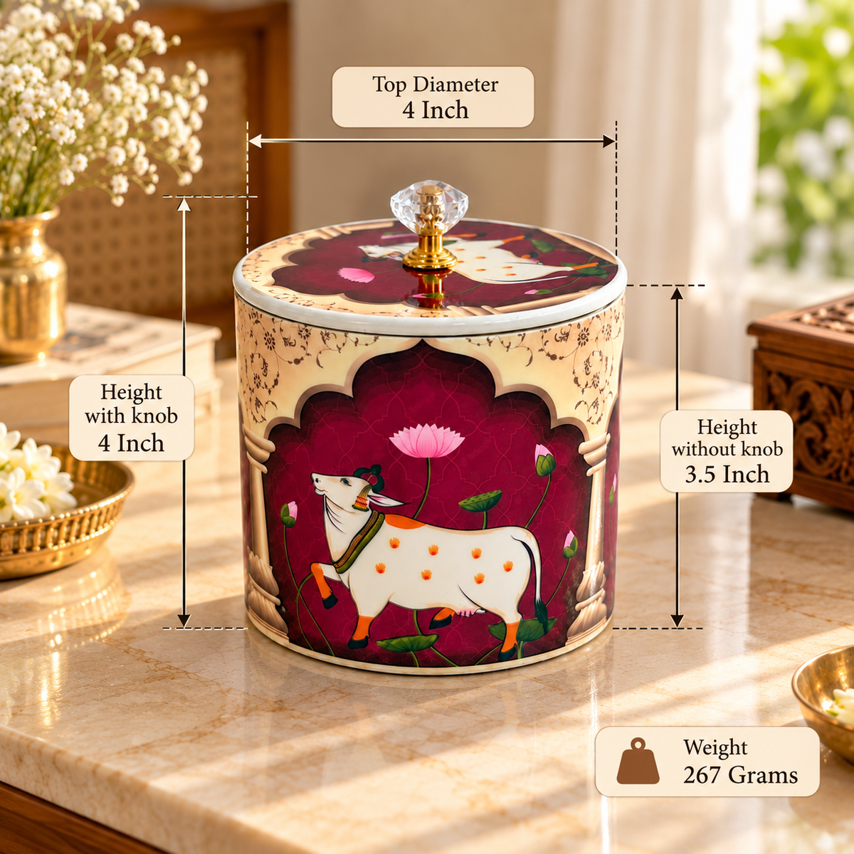 4" Maroon Pichwai Canister ( Set of 20 ) - Ready To Dispatch