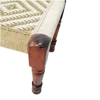Handwoven Rope Bench with 2 Nested Stools