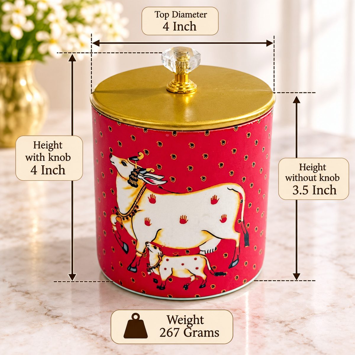 4" Red Pichwai Canister ( Set of 20 )