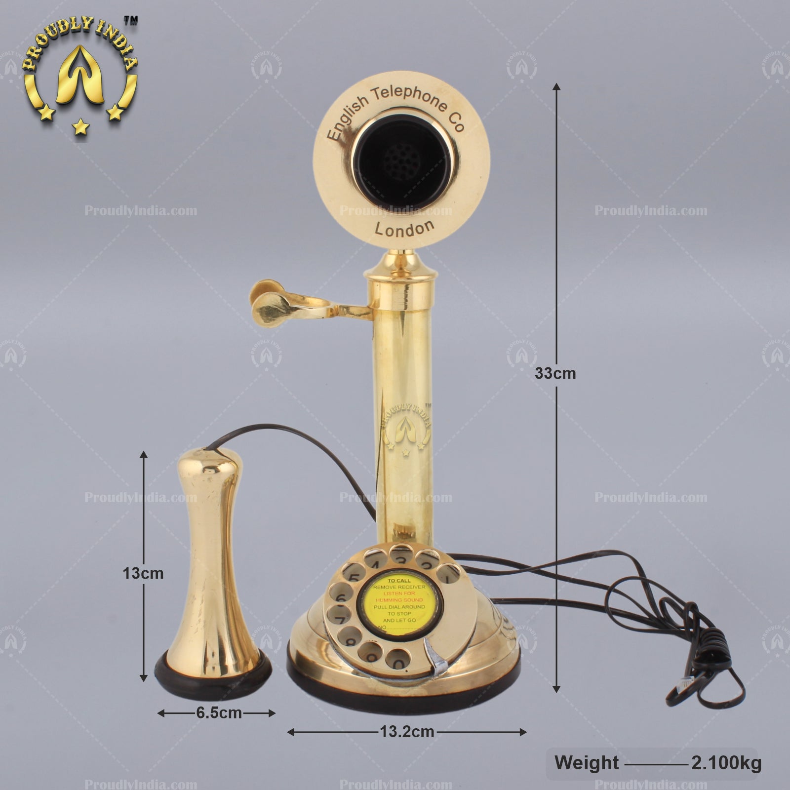 Gold Metal Brass Pot Candle Stick Retro Telephone