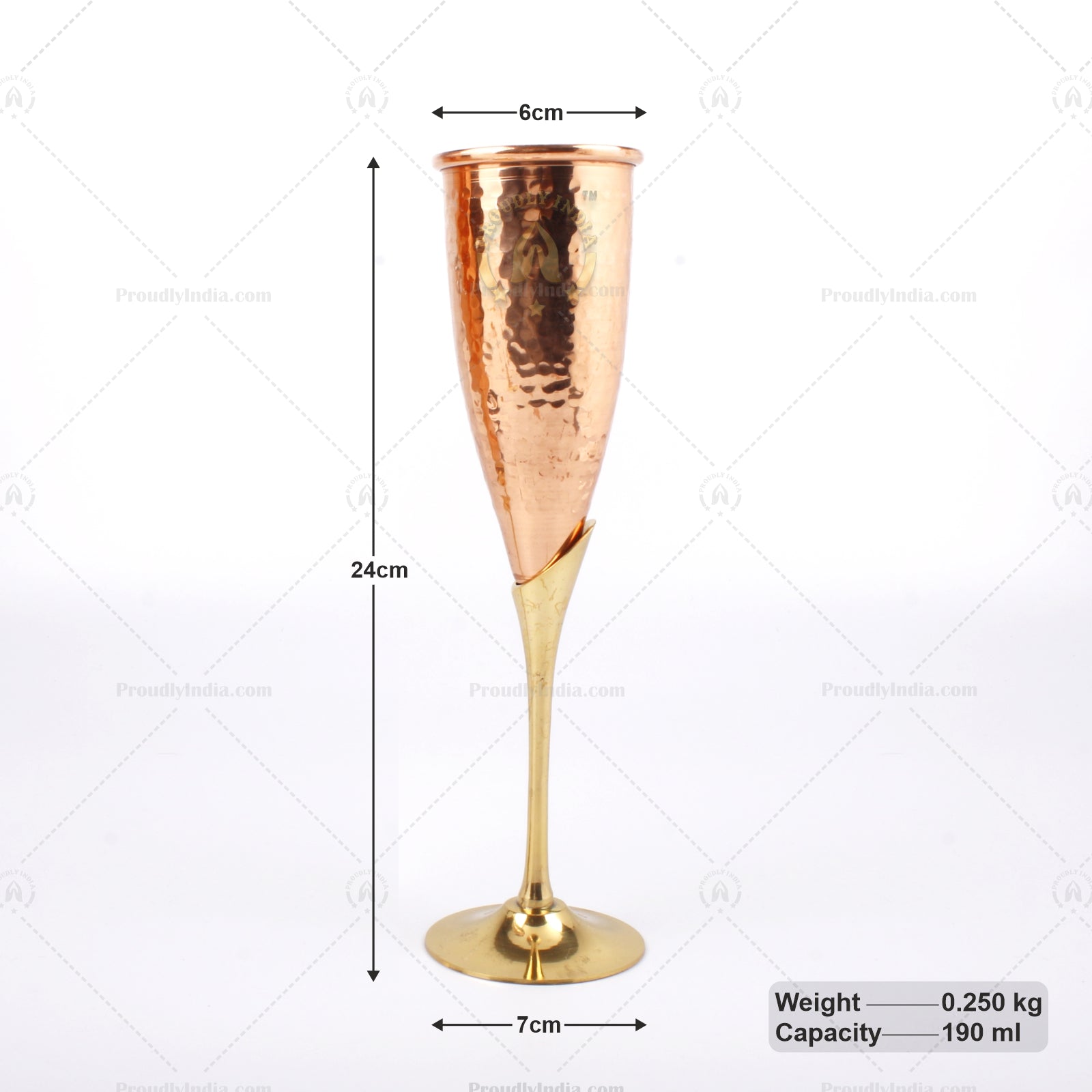 Set of 2 Pure Copper Wine Flutes Glasses With Brass Stand