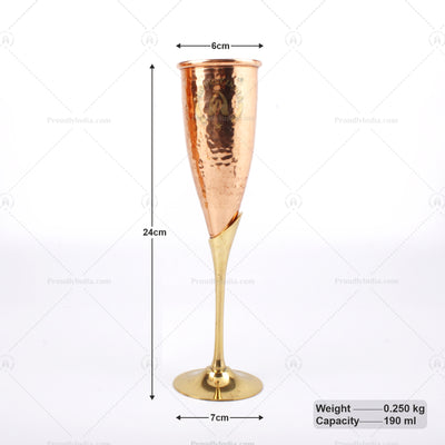 Set of 2 Pure Copper Wine Flutes Glasses With Brass Stand