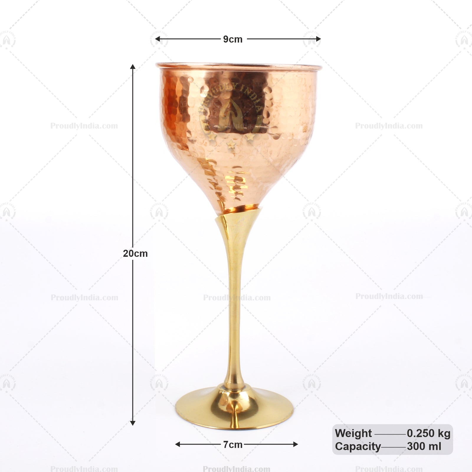 Set Of 2 Copper Wine Glass With Brass Stand