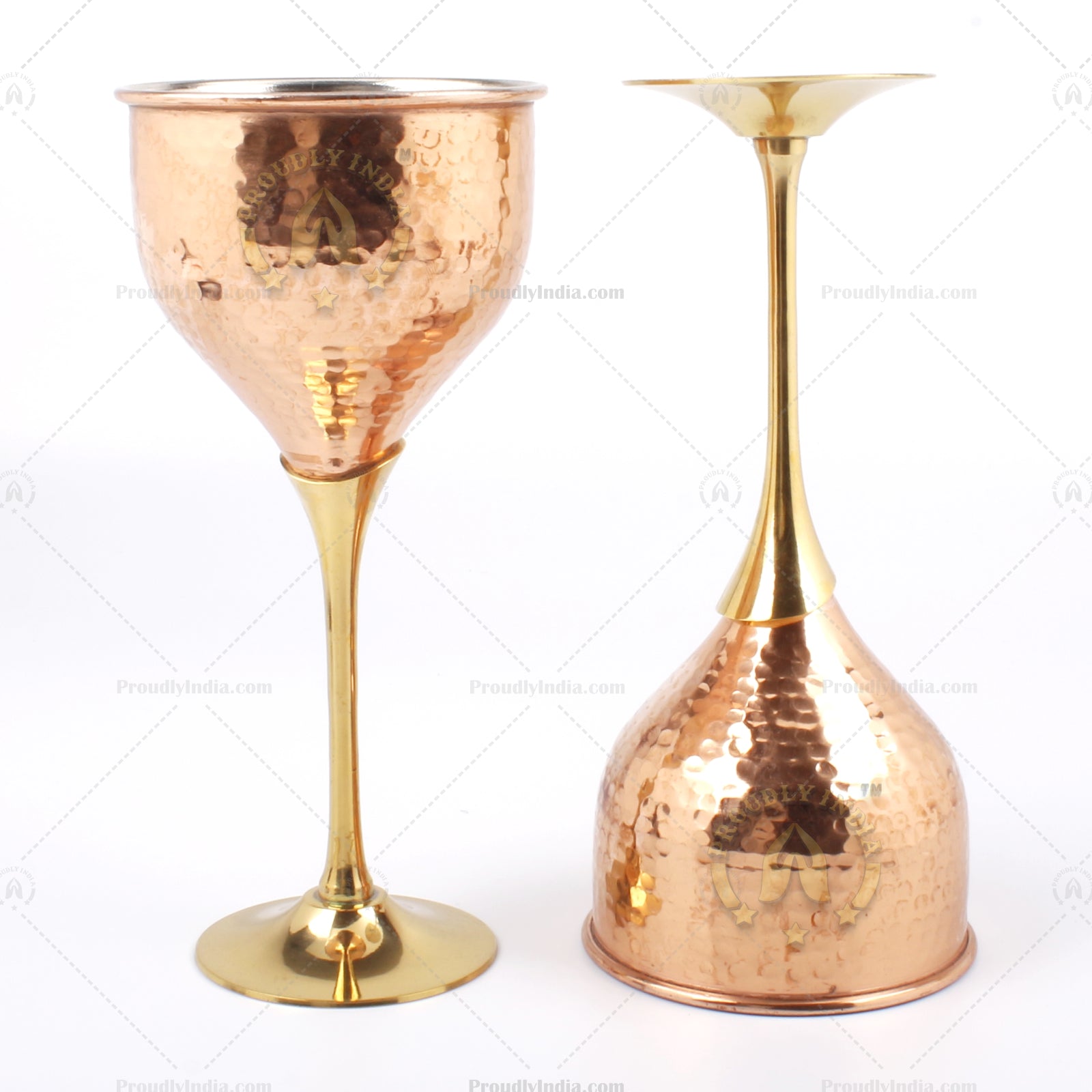 Set Of 2 Copper Wine Glass With Brass Stand