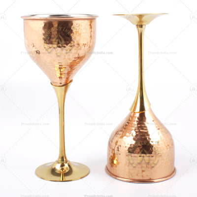 Set Of 2 Copper Wine Glass With Brass Stand