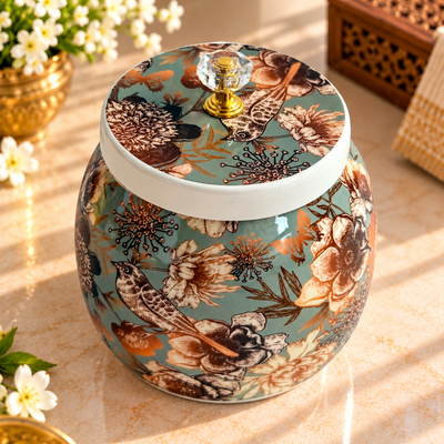 5" Green Floral Pichwai Jar ( Set of 20 )