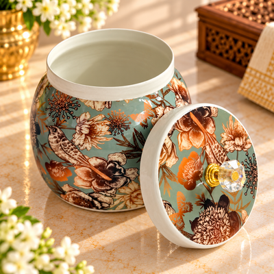 5" Green Floral Pichwai Jar ( Set of 20 )