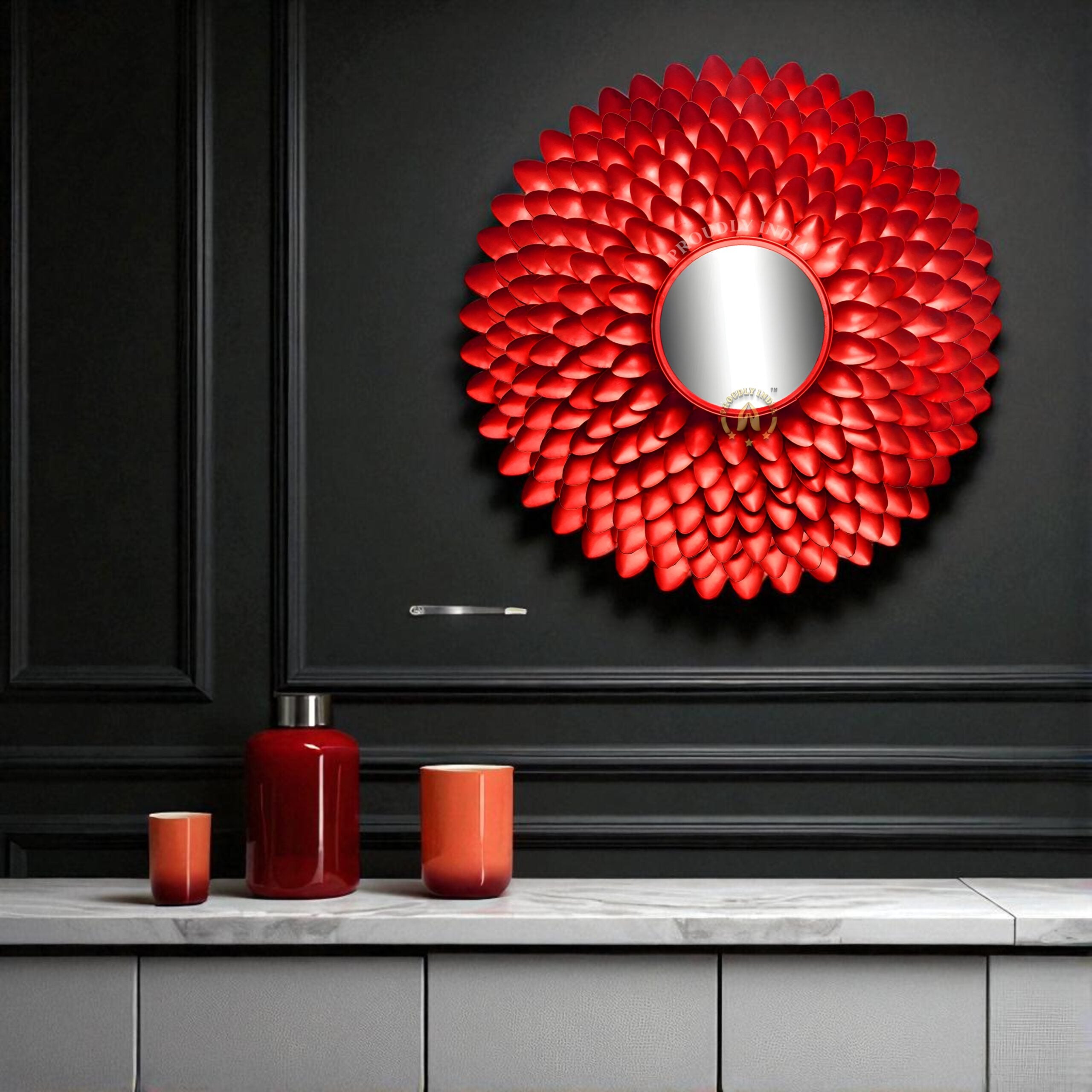 Scarlet Ember Bloom Wall Mirror