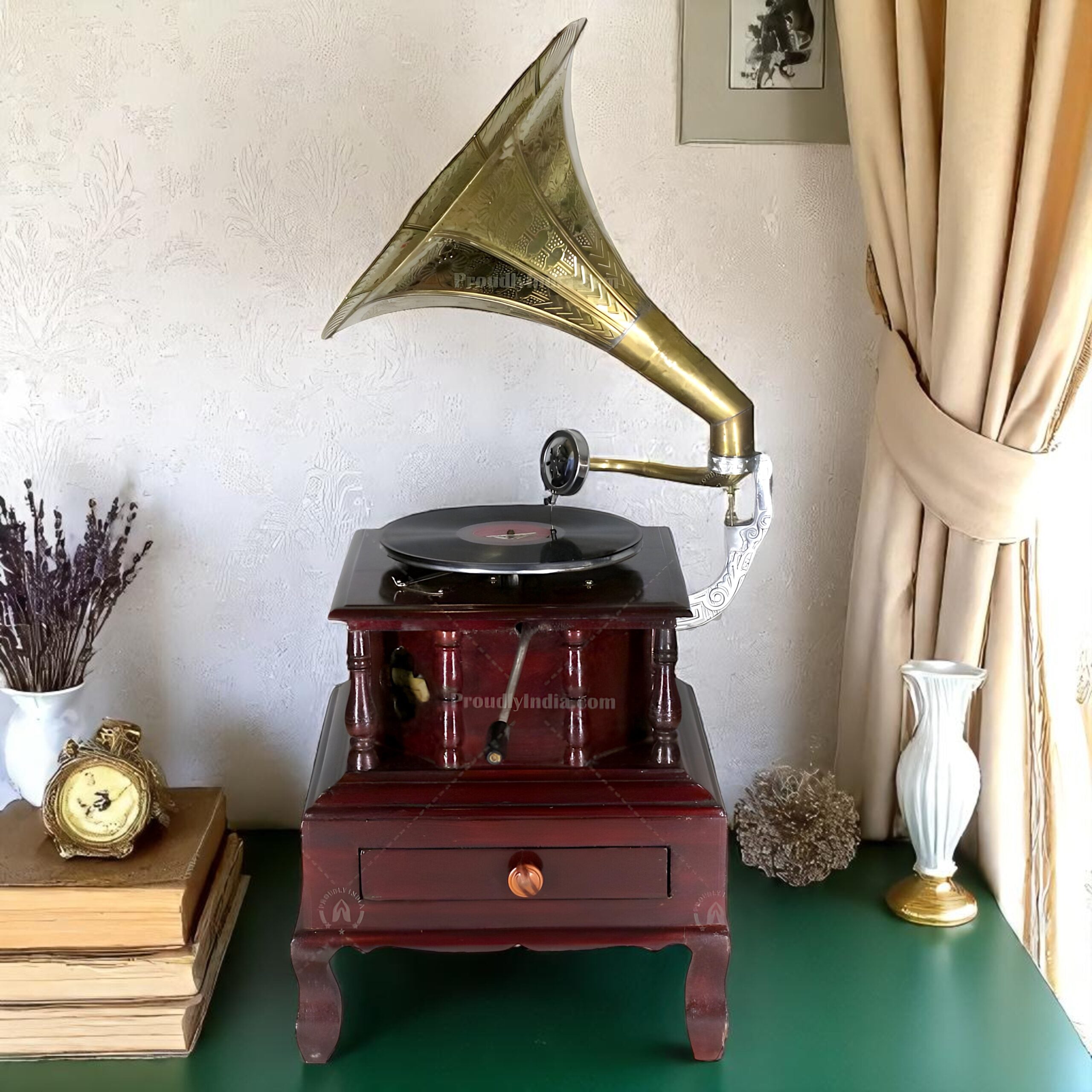 HMV Gramophone Hexagonal Grill Carved Box