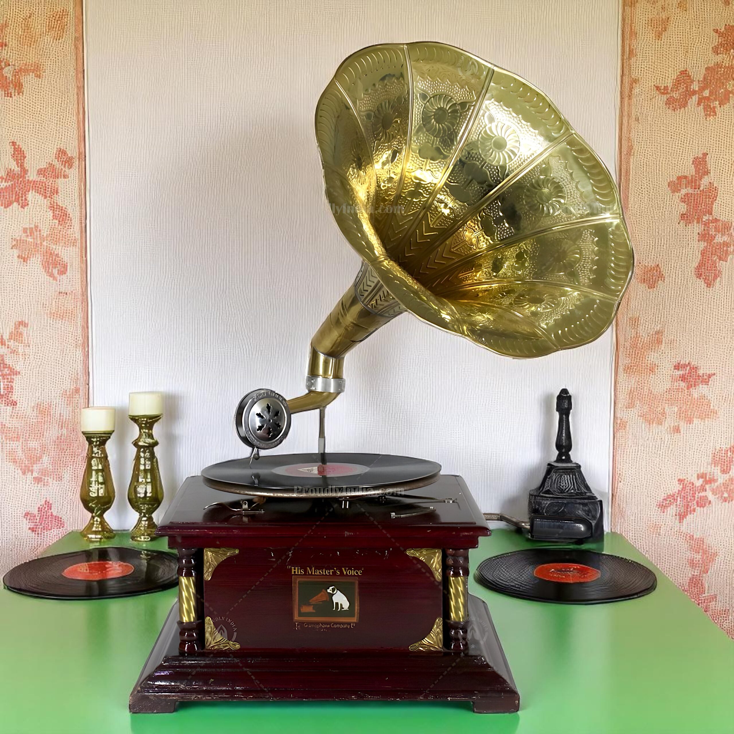 HMV Walnut  Gramophone With Gold Accents