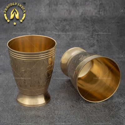 Set Of 2 Brass Engraved Glass