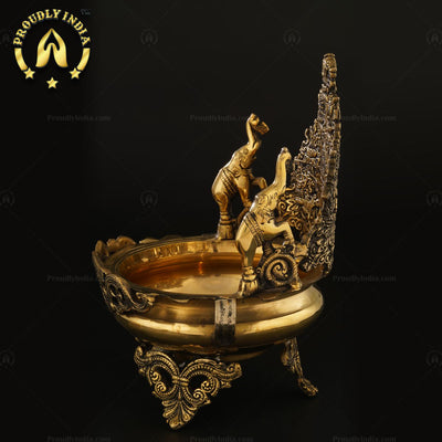 Tibetan Buddhist Ashtamangala Urli In Brass.