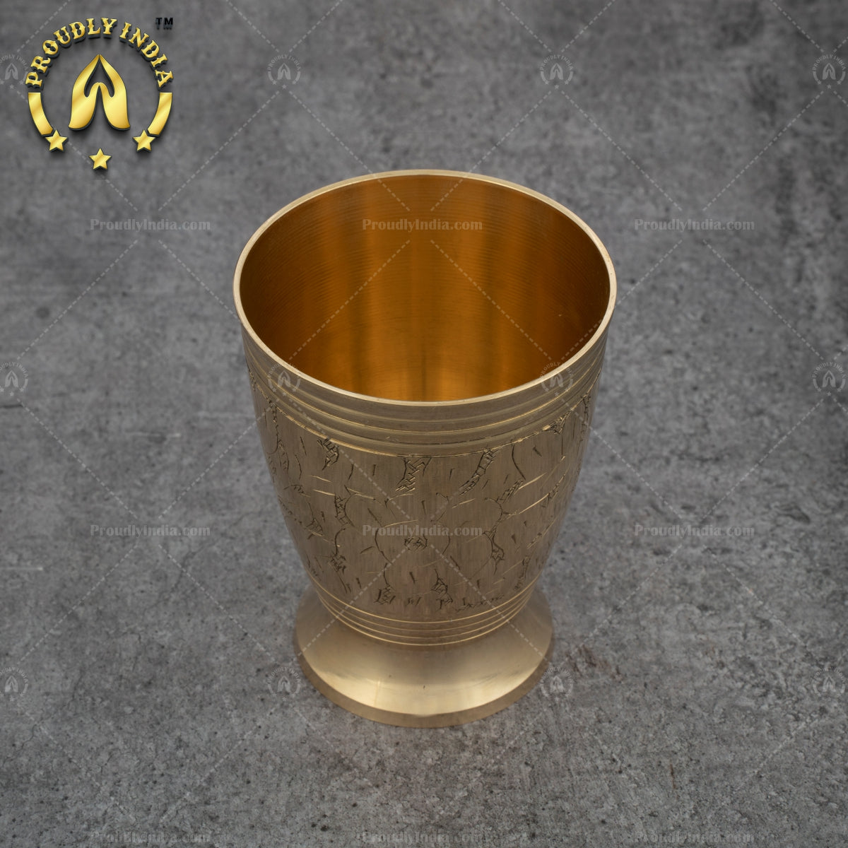 Set Of 2 Brass Engraved Glass