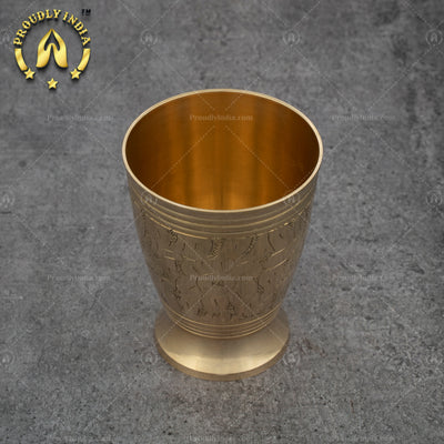 Set Of 2 Brass Engraved Glass