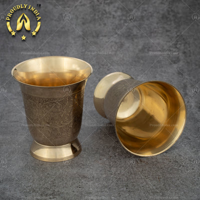 Set of 2 Embossed Heavy Brass Tumbler