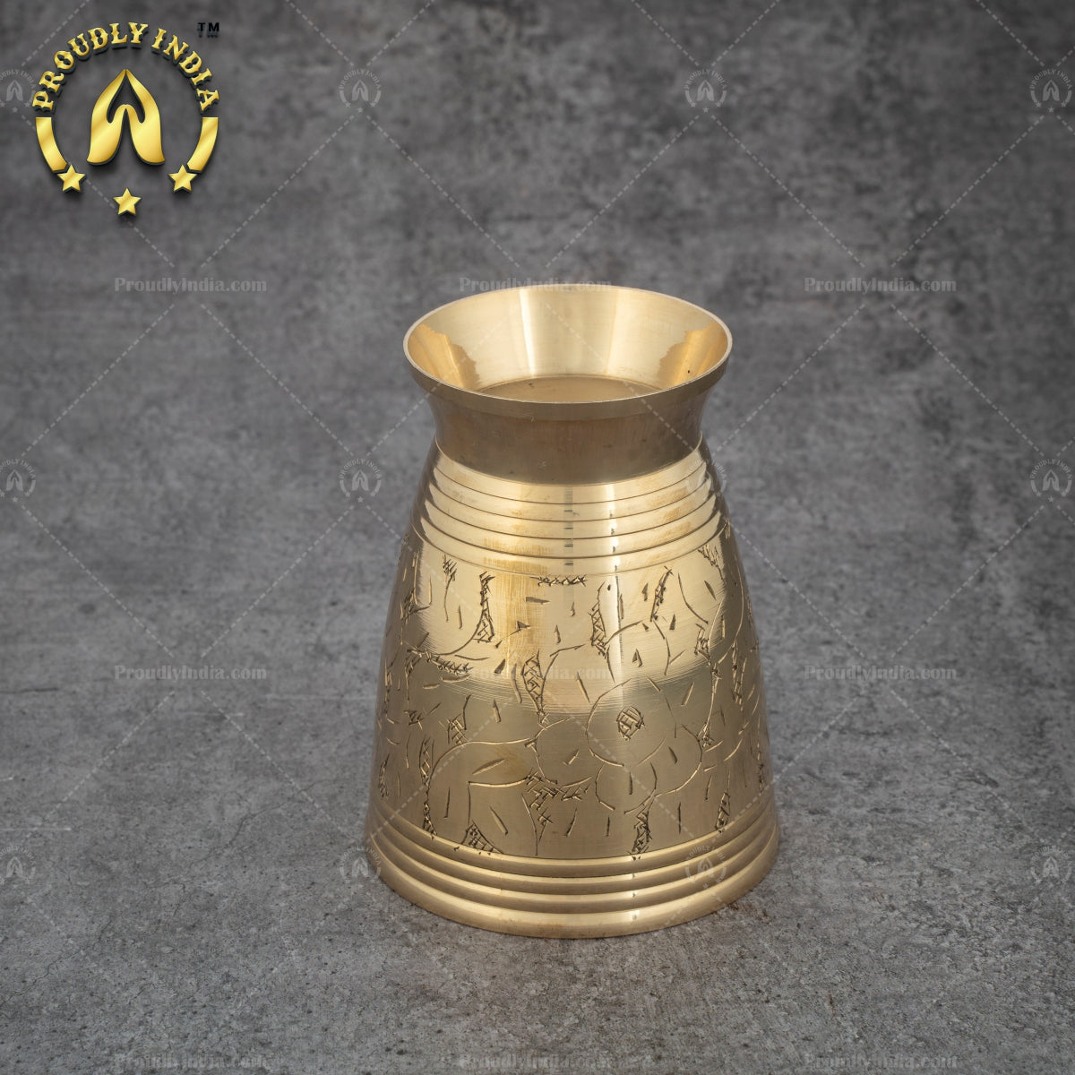 Set Of 2 Brass Engraved Glass