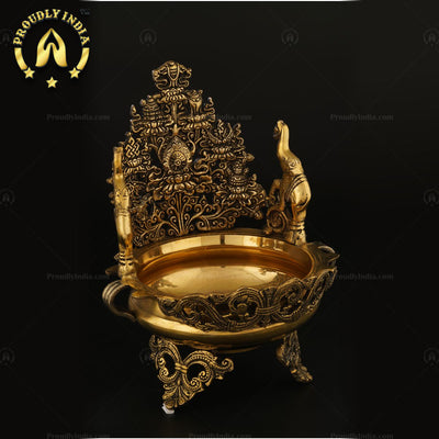 Tibetan Buddhist Ashtamangala Urli In Brass.