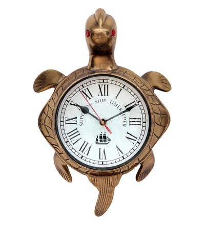 Golden Antique Brass Good Luck Tortoise Wall Clock