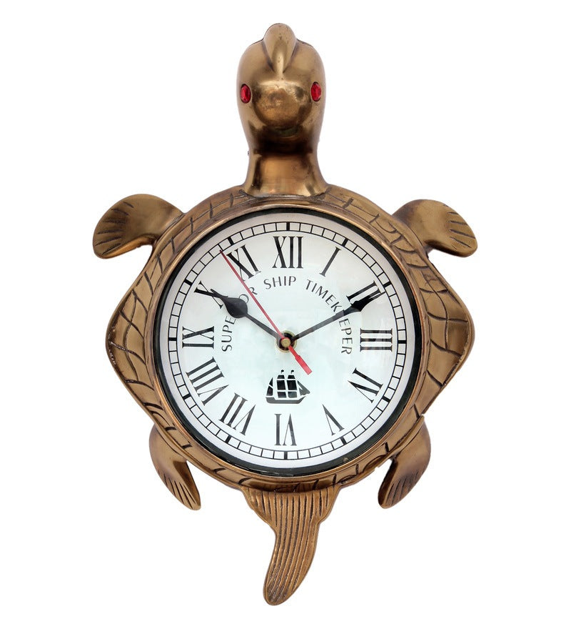 Golden Antique Brass Good Luck Tortoise Wall Clock