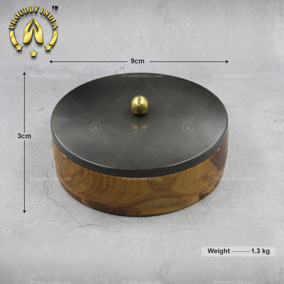 Wooden Masala Box With Metal Lid