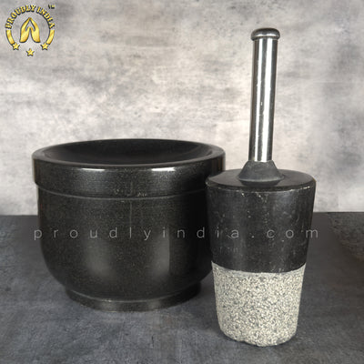8 Inch Black Granite Aatukal | Manual Hand Grinder | Molcajete