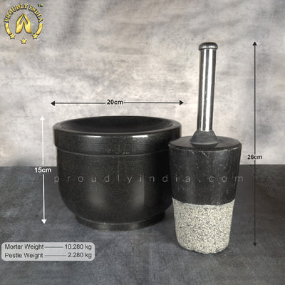 8 Inch Black Granite Aatukal | Manual Hand Grinder | Molcajete
