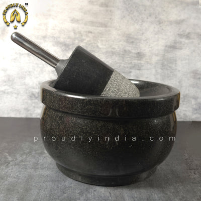 10 Inch Black Granite Aatukal | Manual Hand Grinder | Molcajete