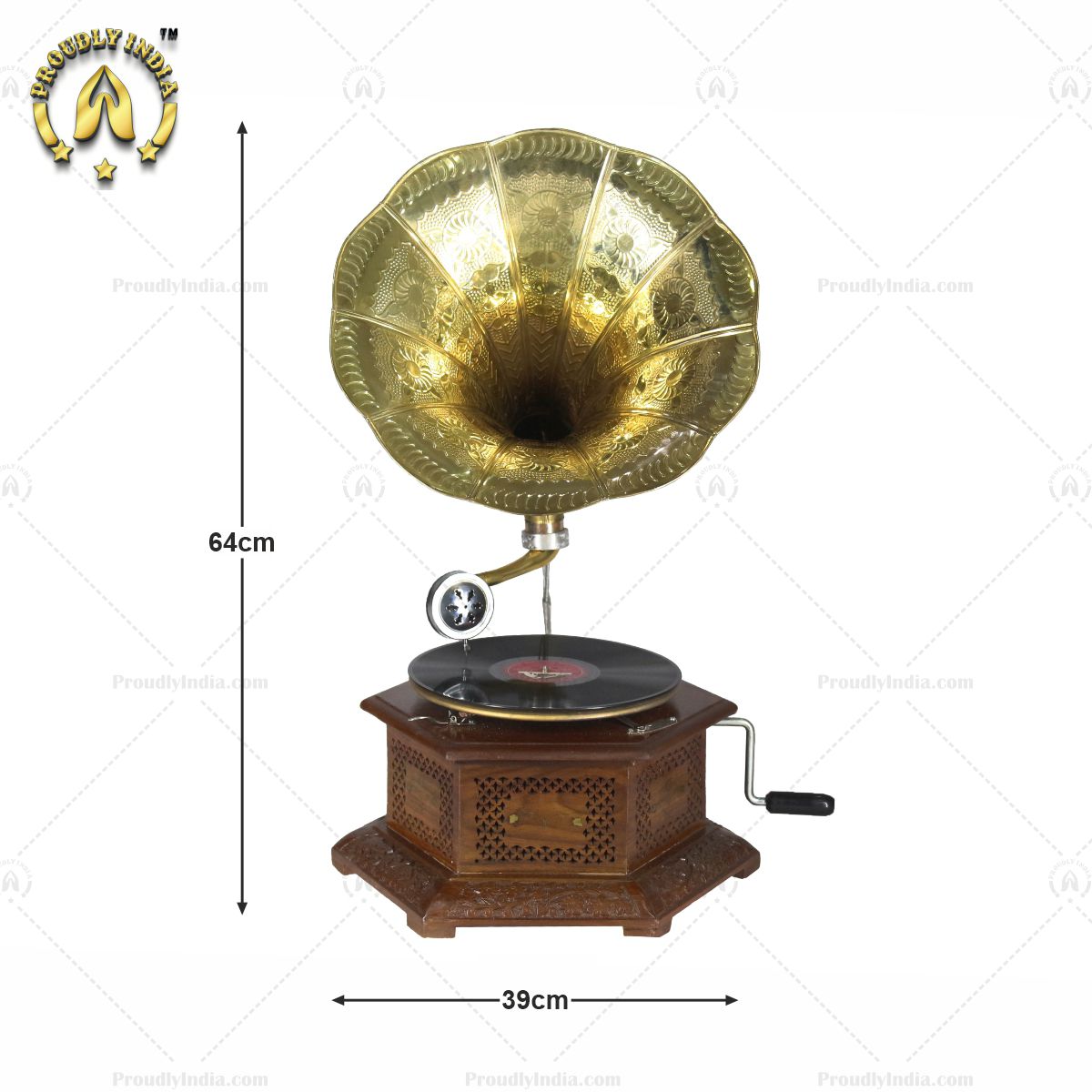 Hexagonal Grill Carved HMV Gramophone With Horn