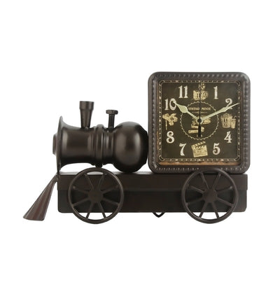 Black Iron Train Engine Model Table Clock