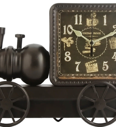 Black Iron Train Engine Model Table Clock