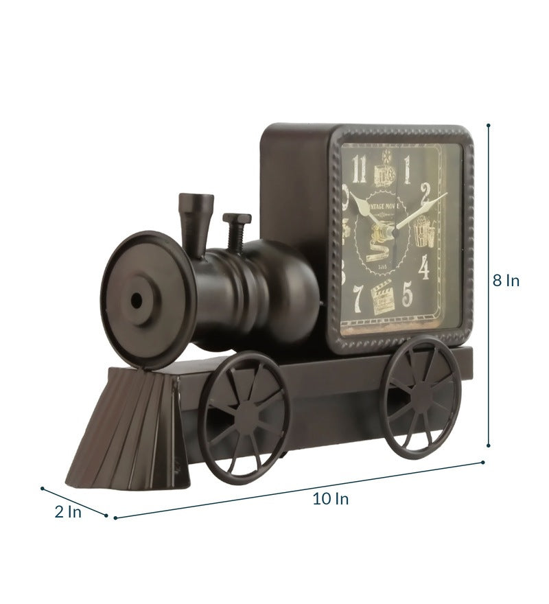 Black Iron Train Engine Model Table Clock