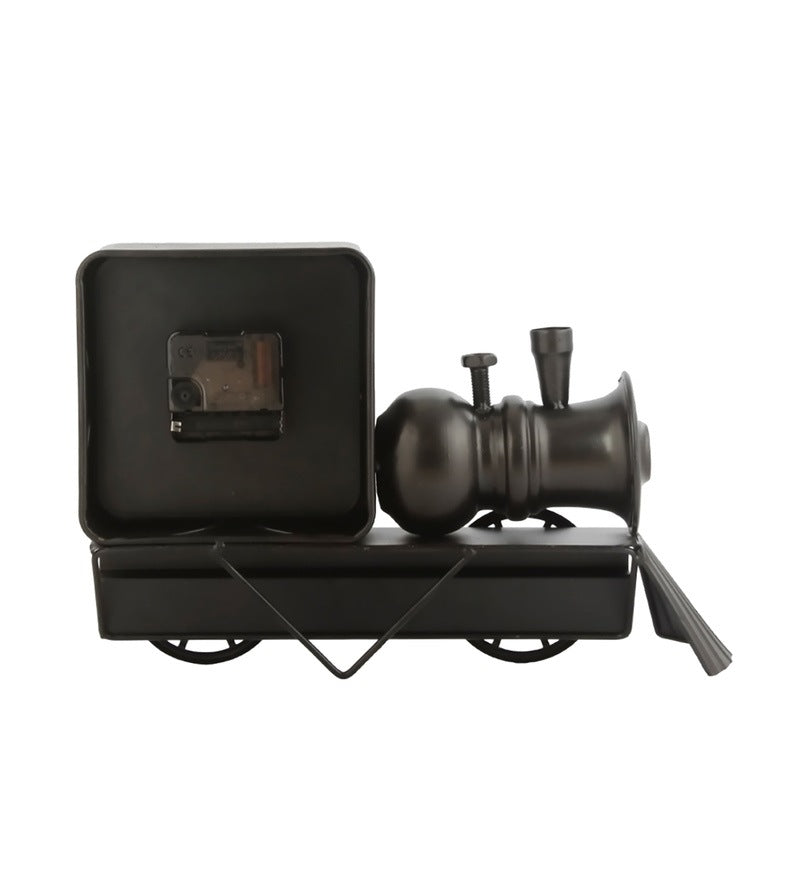 Black Iron Train Engine Model Table Clock