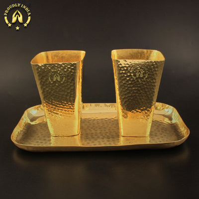 Set Of 2 Brass Water Glass And Tray