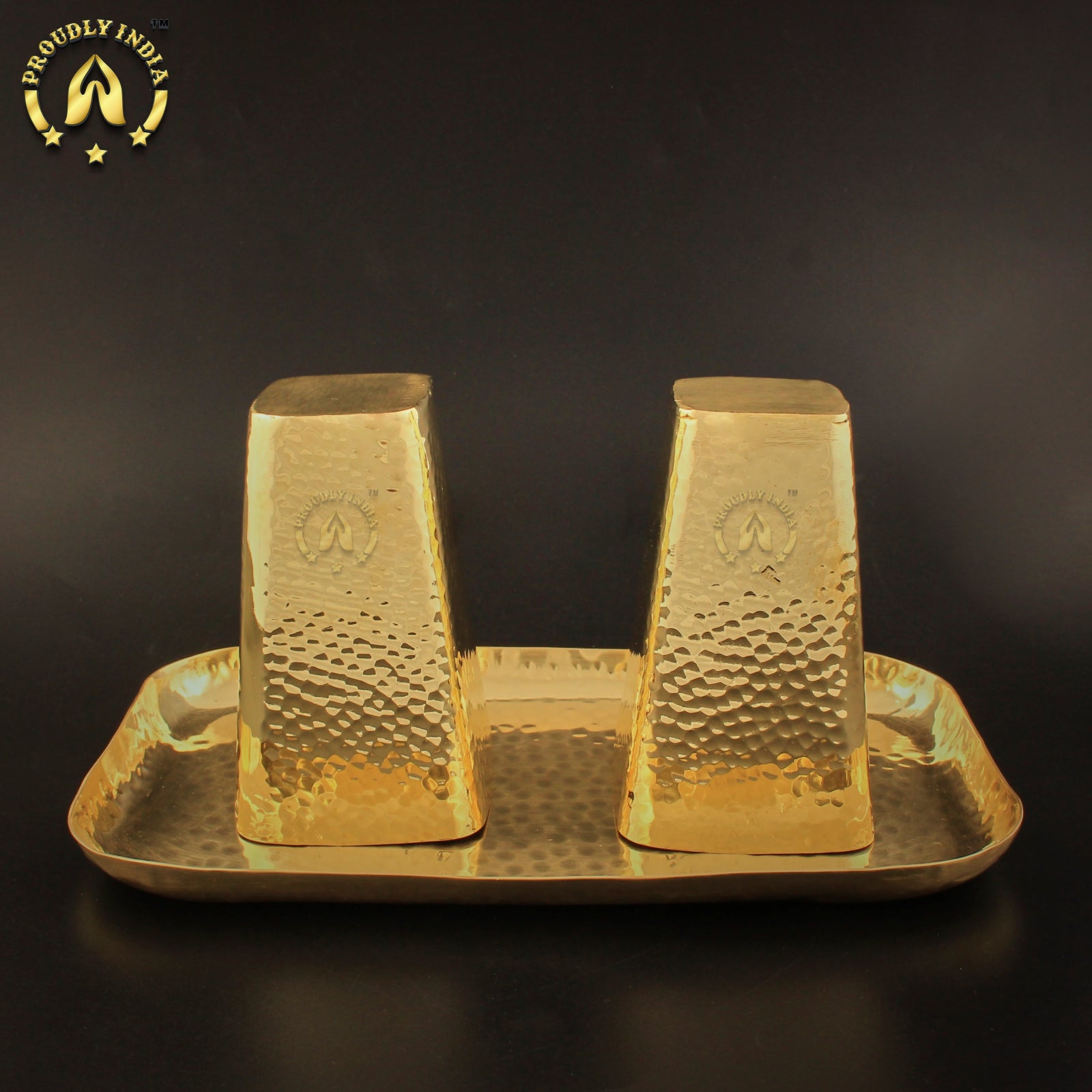 Set Of 2 Brass Water Glass And Tray