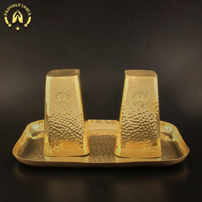 Set Of 2 Brass Water Glass And Tray