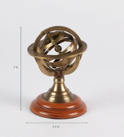 Brass And Wood Zodiac Sphere Show Piece