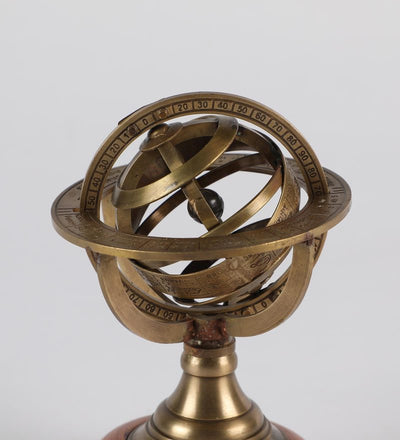 Brass And Wood Zodiac Sphere Show Piece