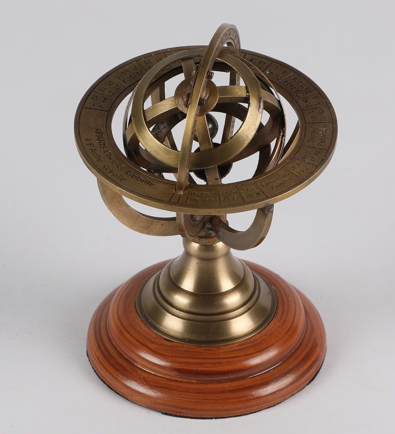 Brass And Wood Zodiac Sphere Show Piece