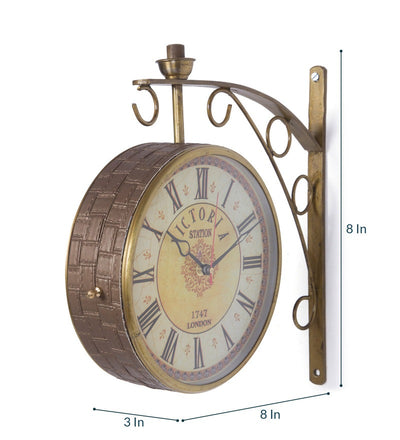 Brown Leather Wrapped 8 Inch Double Sided Platform Wall Clock