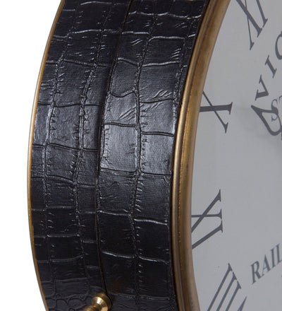 Dark Brown Leather Double Sided Station Victoria Wall Clock