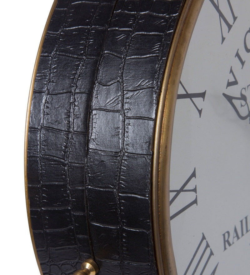 Dark Brown Leather Double Sided Station Victoria Wall Clock