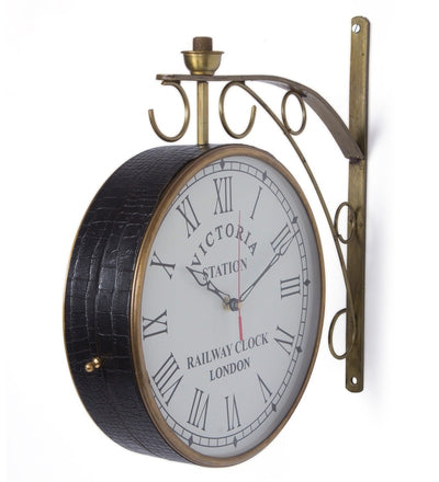 Dark Brown Leather Double Sided Station Victoria Wall Clock