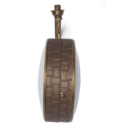 Brown Leather Wrapped 8 Inch Double Sided Platform Wall Clock