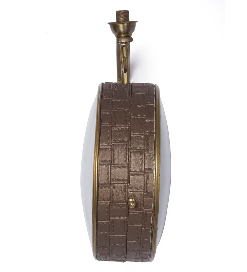 Brown Leather Wrapped 8 Inch Double Sided Platform Wall Clock