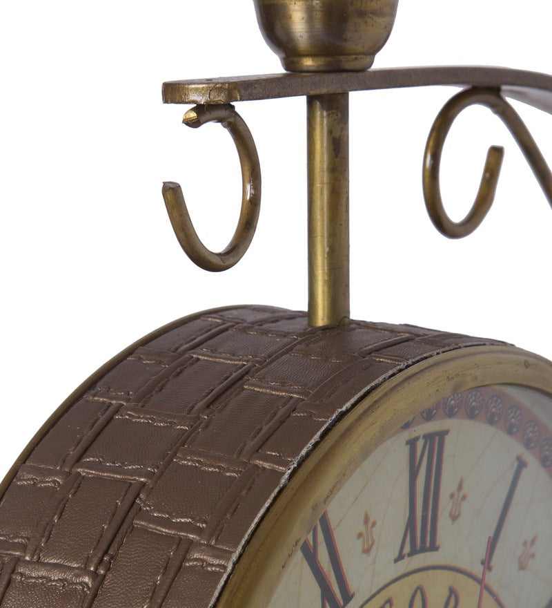 Brown Leather Wrapped 8 Inch Double Sided Platform Wall Clock