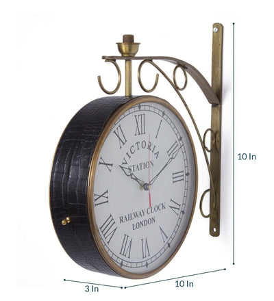 Dark Brown Leather Double Sided Station Victoria Wall Clock