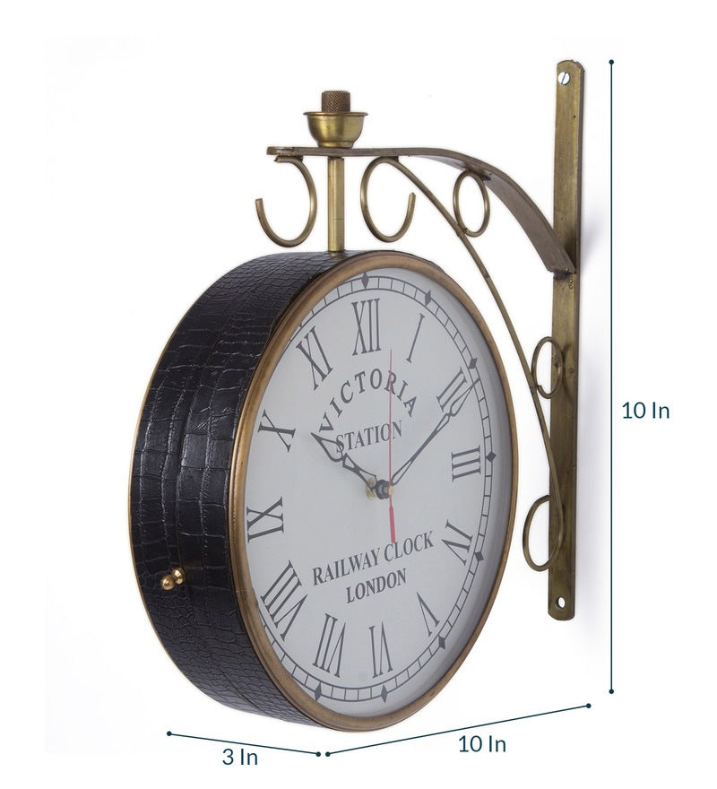 Dark Brown Leather Double Sided Station Victoria Wall Clock