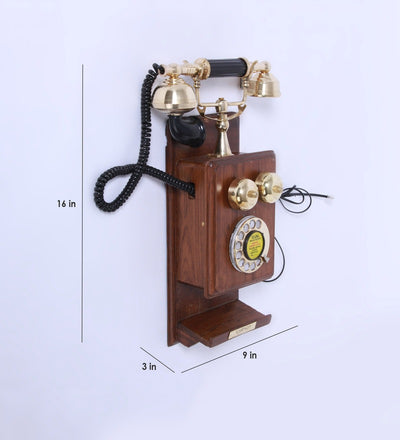 Wood And Brass Retro Telephone With Shelf
