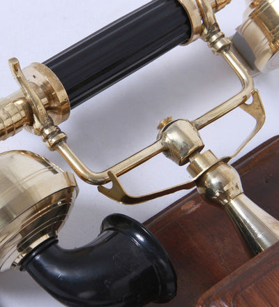 Wood And Brass Retro Telephone With Shelf
