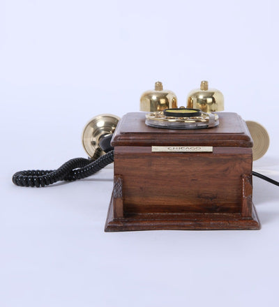 Wood And Brass Retro Telephone With Shelf